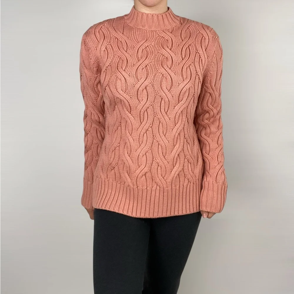 COS Wool Cable Knit Jumper Chunky Mock Neck Pink Thick Fall Winter